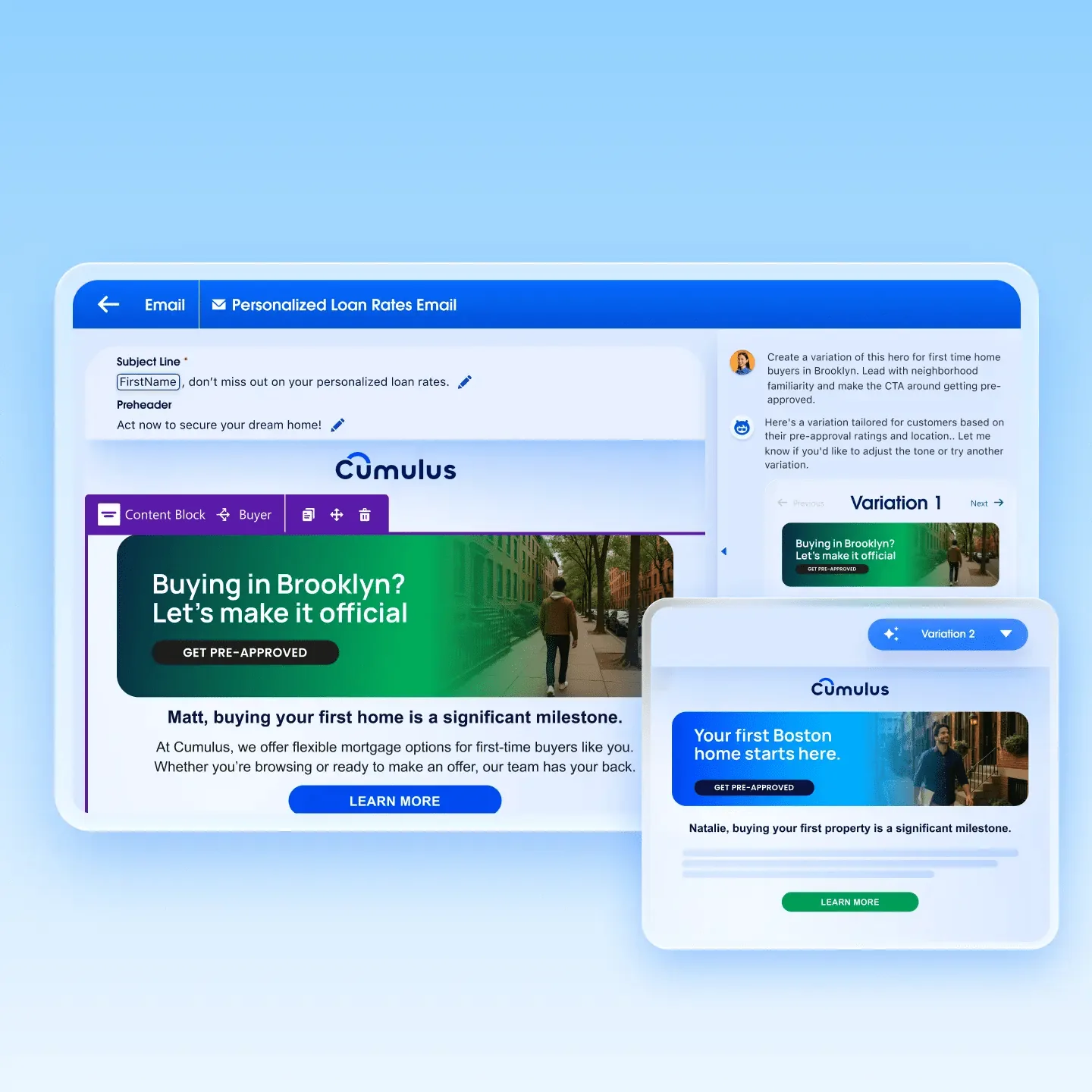 Marketing Cloud Next: KI-generierte, personalisierte E-Mail und Landing Page für ein Angebot, markenkonform an eine einzelne Kundin angepasst (Oberfläche: Salesforce)